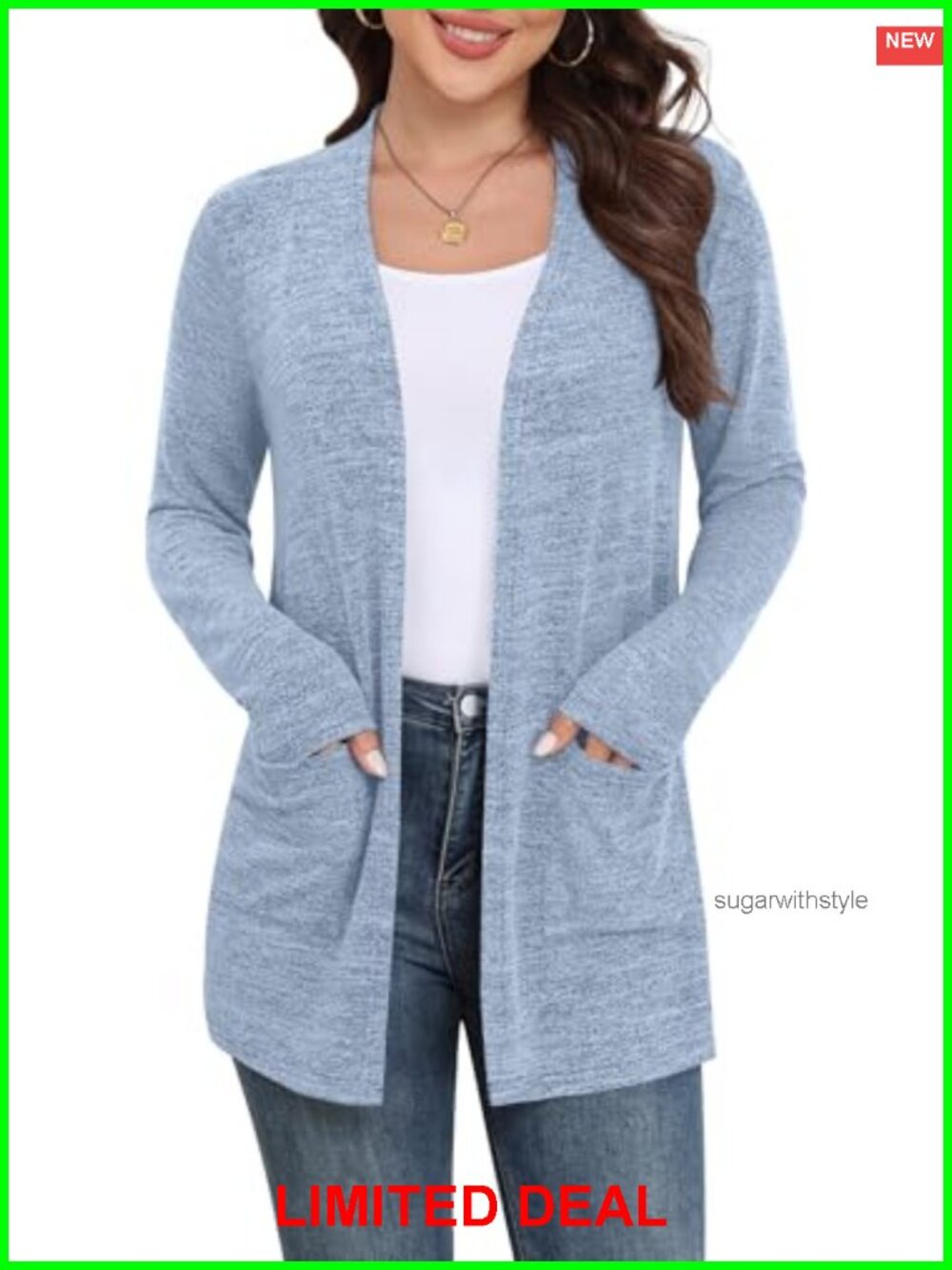 Lightweight Open Front Cardigan with Pockets Long Sleeve Soft Knit